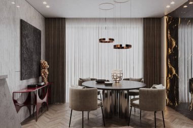 İç modern yemek odası 3d render
