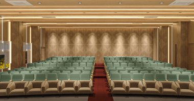 Konferans ya da fonksiyonel salonun öngörüsü. Konferans odası, sahne manzarası