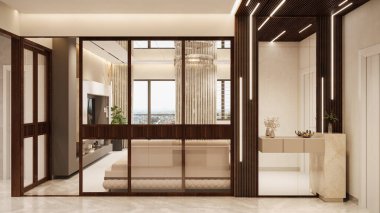 Modern oturma odası closeup, yarım açık kapı