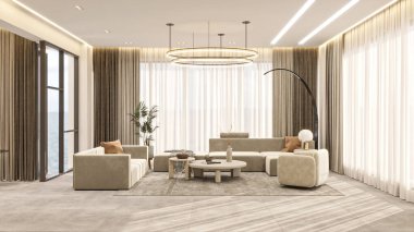 Penceresi, güzel kanepesi, yastığı, halısı ve diğer eşyaları olan basit bir oturma odası..