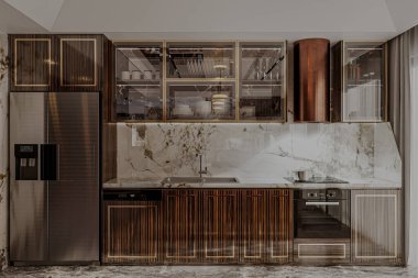 Çatı katı tarzı mutfak. Duvar çatı katında, mutfak endüstriyel tarzda.