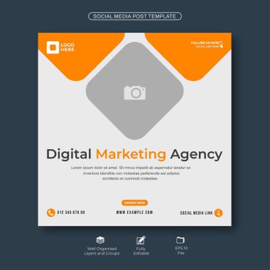 Düzenlenebilir İş Dünyası sosyal medya paylaşımı, Dijital Pazarlama Ajansı reklam reklamları ve indirimli sancak vektör şablonu tasarımı.