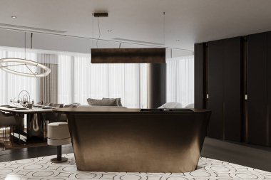 Gizli bir kiler ve zahmetsizce tasarlanmış bir tasarımı olan minimalist bir mutfak.