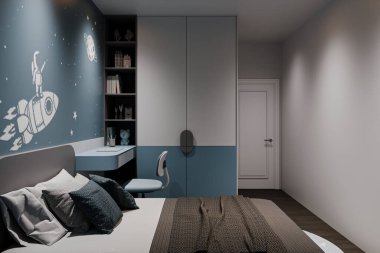 Şık mobilyalı şık modern çocuk odası.