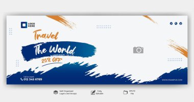 Sosyal medya seyahat için tasarım şablonunu kapsıyor. Beyaz arkaplanda vektör tasarımı
