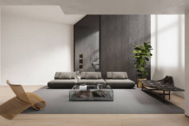 Minimalist tarzda lüks oturma odası kompozisyonu