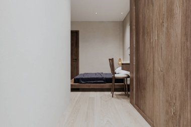 Modern minimalist yatak odası. çağdaş iç mekan.