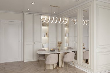 Yemek odası modern minimalist Fransız klasik cam kaplama panelleri tasarımı