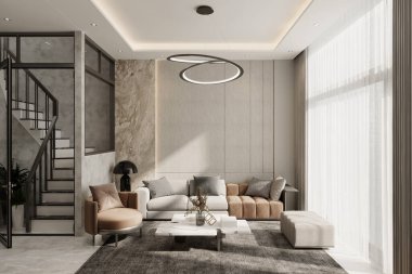 3D modern lüks oturma odası iç tasarım ilham kaynağı