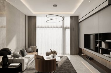 iç tasarım modern klasik yaşam tarzı gri bir kanepe ve parlak bir dekorasyonla