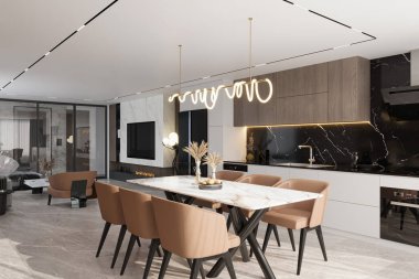 Modern Minimalist mutfak ya da yemek odası..