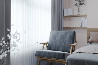 Yatak odası İskandinav tarzı ve mobilya için geçiş rengi