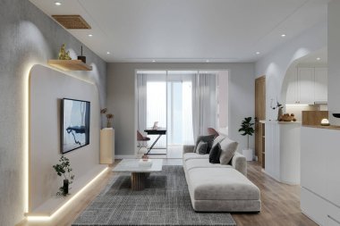 Minimum ve konforlu oturma odası iç dizaynı rahat modüler kanepe