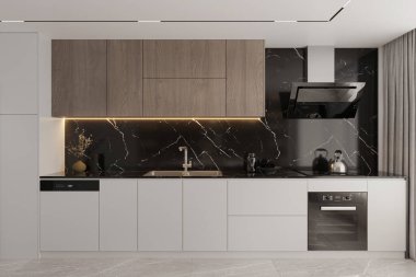 Minimalist tarzda donanımlı modern mutfak.