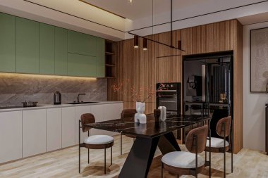 Ahşap desenli modern mutfak.