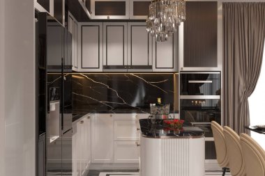 Kalın Siyah & Beyaz Temalı Modern Yetenekli Çarpıcı Yüksek Kontrastlı Mutfak