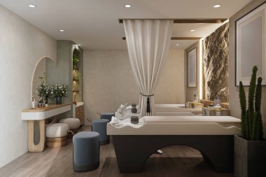 İç güzelliği olan modern bir kuaför odası.