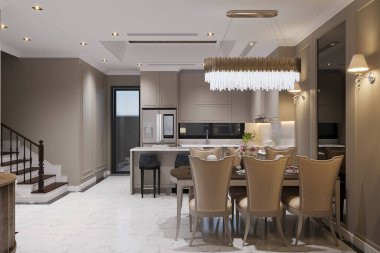 Modern sükunet yayan minimalist yemek odası