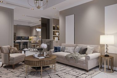 Modern Ev Neoklasik tarzında Şık Minimalist Oturma Odası