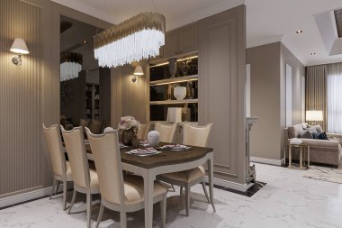 Modern ve zarif yemek odasının içinde.