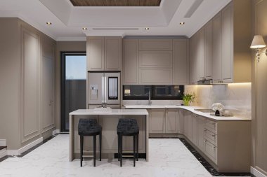 Modern apartman içinde modern mutfak.