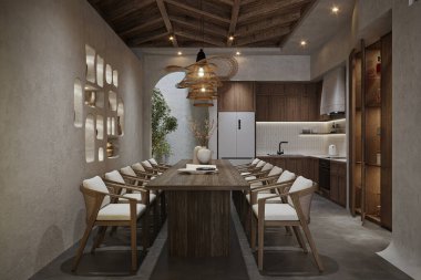 Modern yemek odası iç tasarımı, rahat mutfağın modern iç tasarımı..