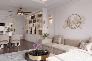 Modern Çizim Odası Yaşam Alanı İç Tasarım Stoku Fotoğrafı