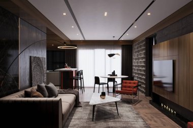 Modern yaşam tarzı için modern mobilyaları olan modern oturma odası