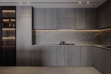 Kara Ada, Dolap, Beyaz Kabine Modern Mutfağa