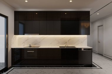 siyah ve koyu renk mutfak mobilya ev dekorasyonu