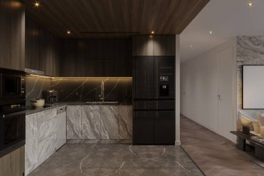 Akıllı Teknoloji Arasında Basitlik ve Açıklıkla donatılmış Modern Açık Mutfak