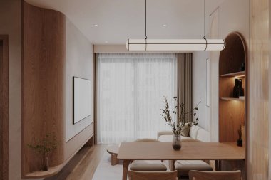 Modern yemek odası zamansız, şık işlevsel, minimalist dekor