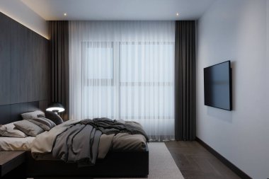 Modern yatak odası iç tasarımı, günışığı modern yatak odasına gelir..