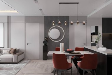 Modern Dining Cum Living Place View, Used Modern Touches and Elevated Chic Stuff