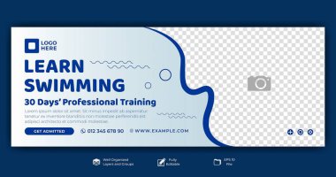 Çevrimiçi Kapak Yüzme ve fitness eğitimi veya sosyal medya web pankartı yaratıcı tasarım şablonu