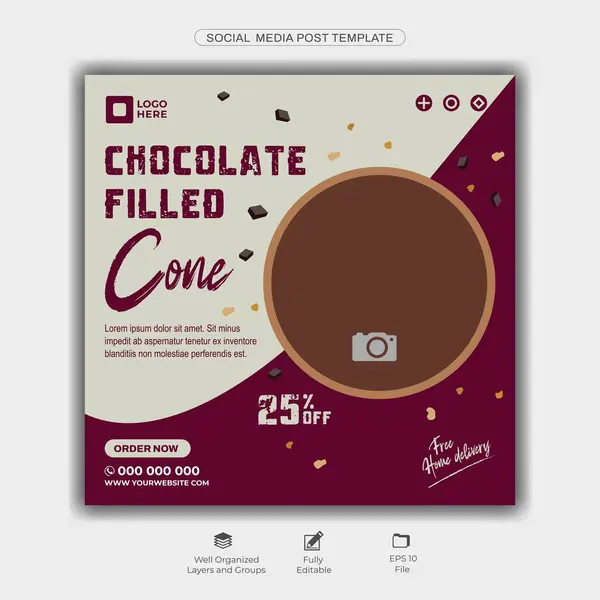 stock vector Chocolate Filled Ice Cream Cone Social Media Post Template with 25% Discount Offer