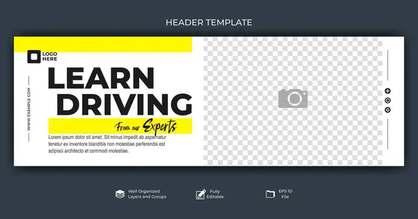 stock vector Driving School Promotional Banner with Expert Lessons and Female Driver