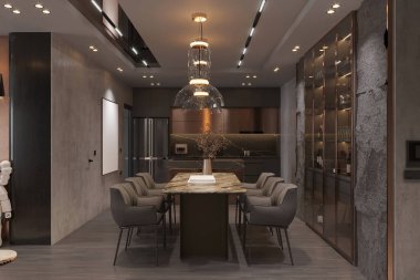 Tasarımcı Aydınlatma ve Çağdaş Mutfak ile Lüks Modern Yemek Odası