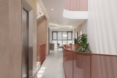 Doğal Işıklı Modern İç Salon, Çağdaş Metal Tırabzan ve Kapalı Tesisler