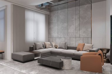 Tarafsız Tonlar ve Konforlu Oturma Alanlı Modern Minimalist Oturma Odası