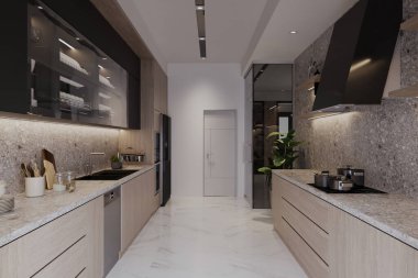 Taş Sayfalar ve Minimalist Tasarımlı Modern Mutfak