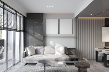 Doğal Işık ve Modern Dekorlu Çağdaş Minimalist Oturma Odası