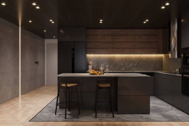 Ada Sayacı ve Minimalist Tasarımlı Modern Lüks Mutfak İçi