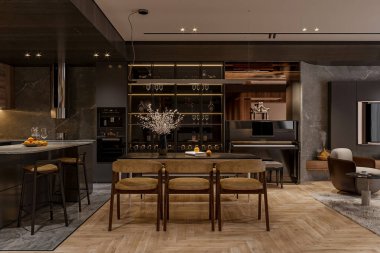 Modern Dekorlu Lüks Açık Planlı Mutfak ve Yemek Alanı