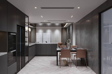 Modern İç Tasarım ile Lüks Açık Konsept Mutfak ve Yemek Alanı