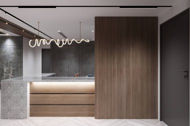 Modern Kolye Işıklı Minimalist Mutfak Adası