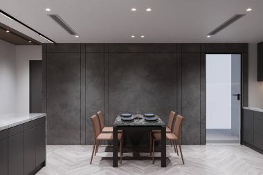 Karanlık Aksan Duvarlı Minimalist Modern Yemek Odası