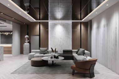 Mermer Aksanlı ve Zarif Dekorlu Modern Lüks Salon