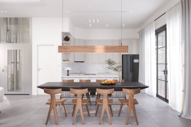 Modern Minimalist Mutfak ve Yemek Alanı Ahşap Mobilya ve Doğal Işık