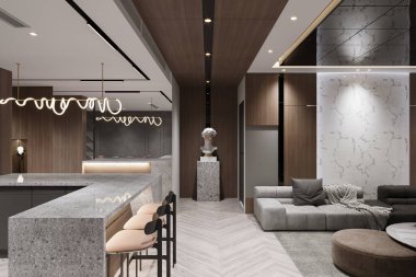 Mermer Aksanlı ve Çağdaş Işıklı Lüks Modern İçişleri